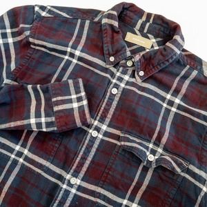 Everlane Men’s Large Maroon Blue Brushed Flannel Heavy Button Up